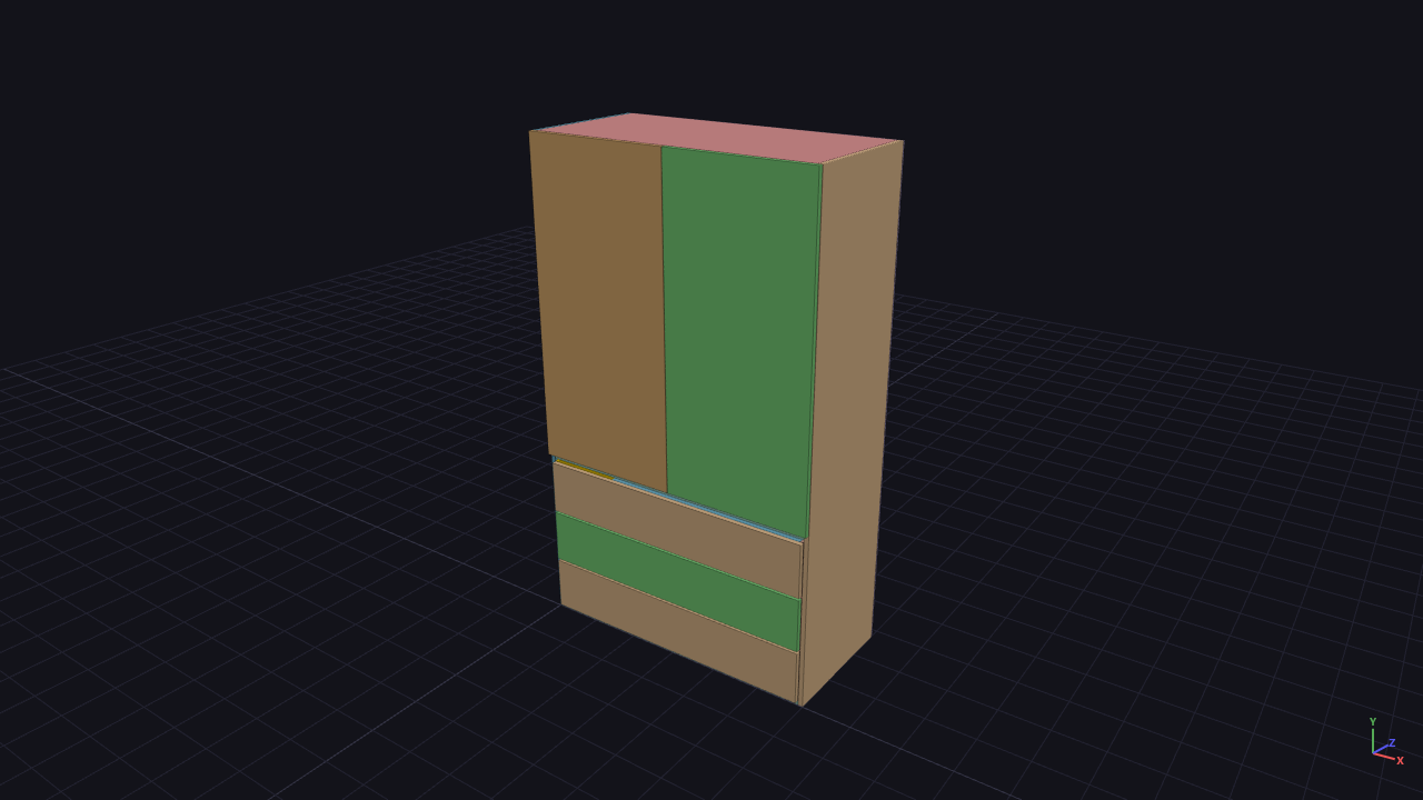Render 3D del armario con componentes importados