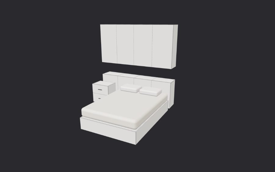Dormitorio con muebles colgantes